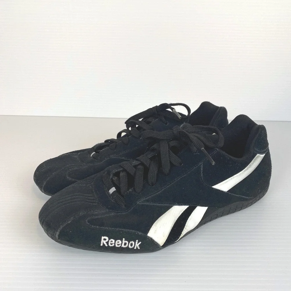 Reebok Women's Driving Metal‎ X Casual Black Suede White Lace Athletic Shoes 8.5